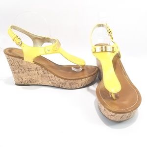 Cork Look Yellow Patent Wedges Tommy Hilfiger